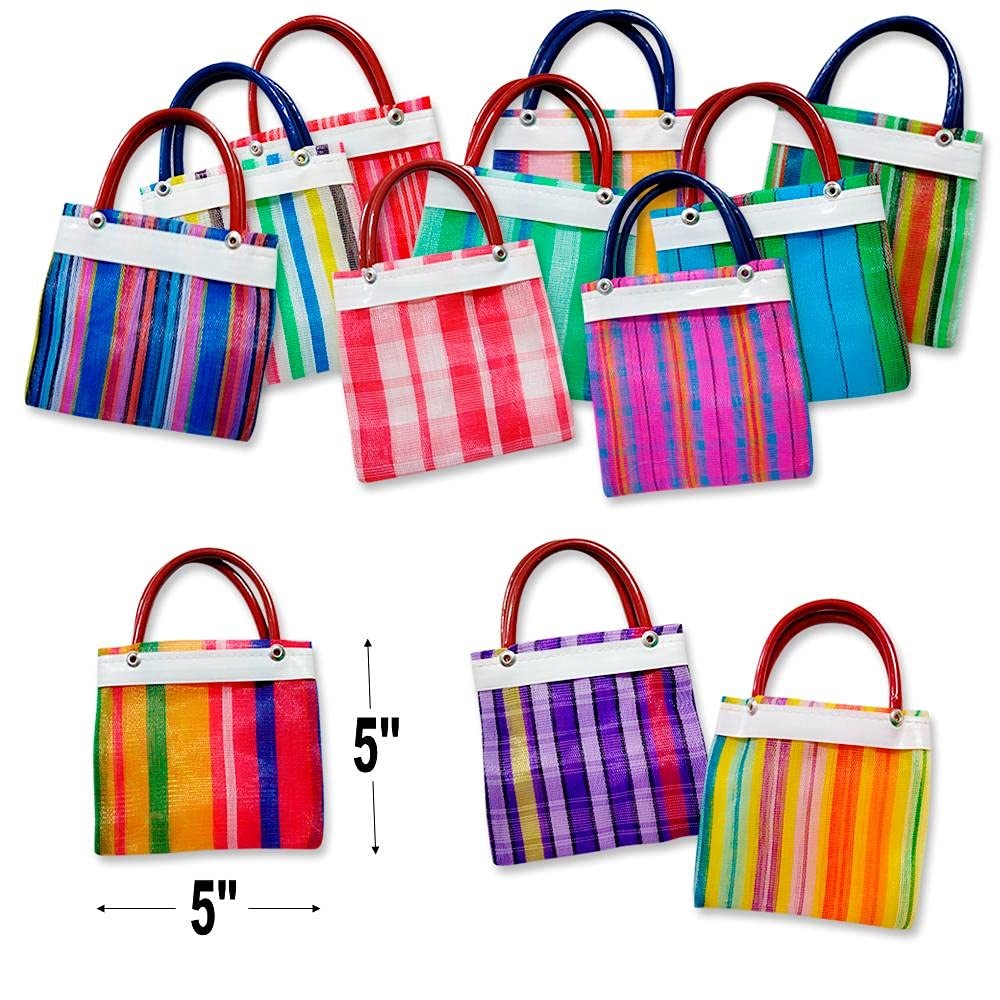 12 Mini Mexican Tote Mercado Bags 5 inch by 5 inch – Assorted Colors – Small …