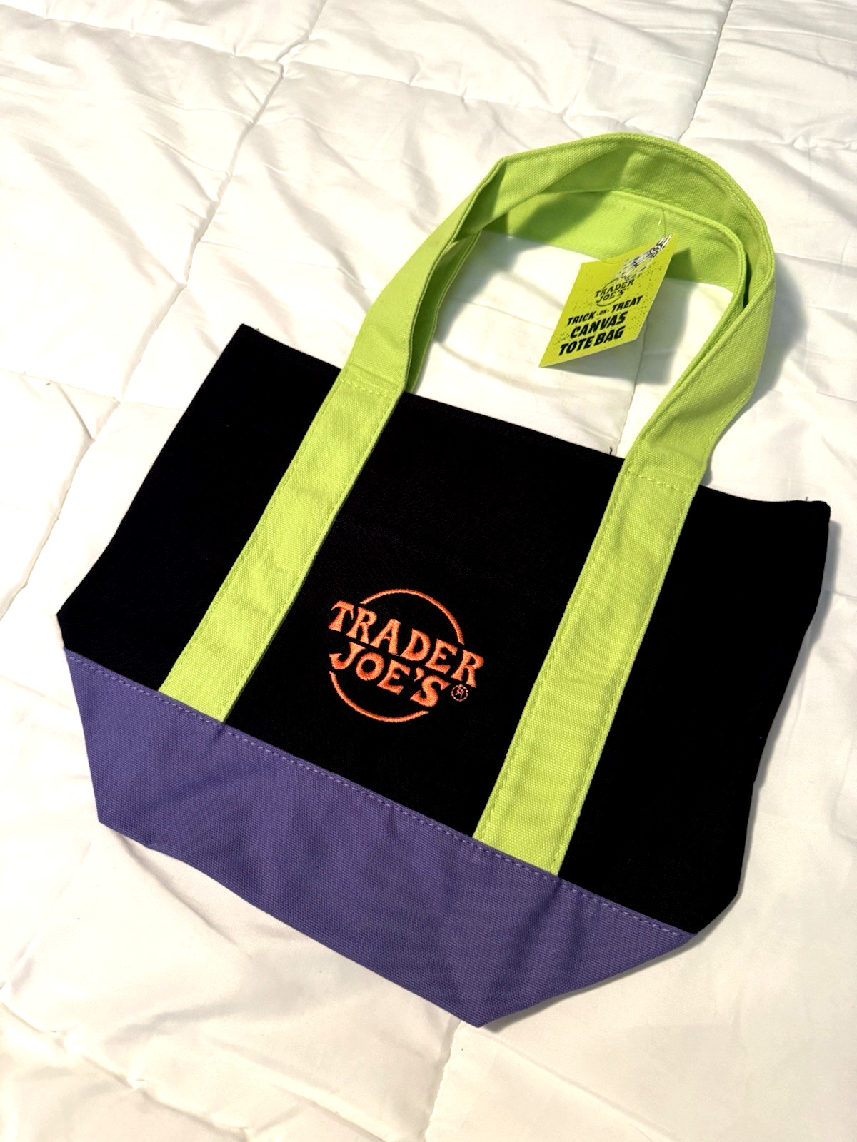Limited Trader Joe’s Mini Halloween Black Green Purple Canvas Tote Bag NWT!!!