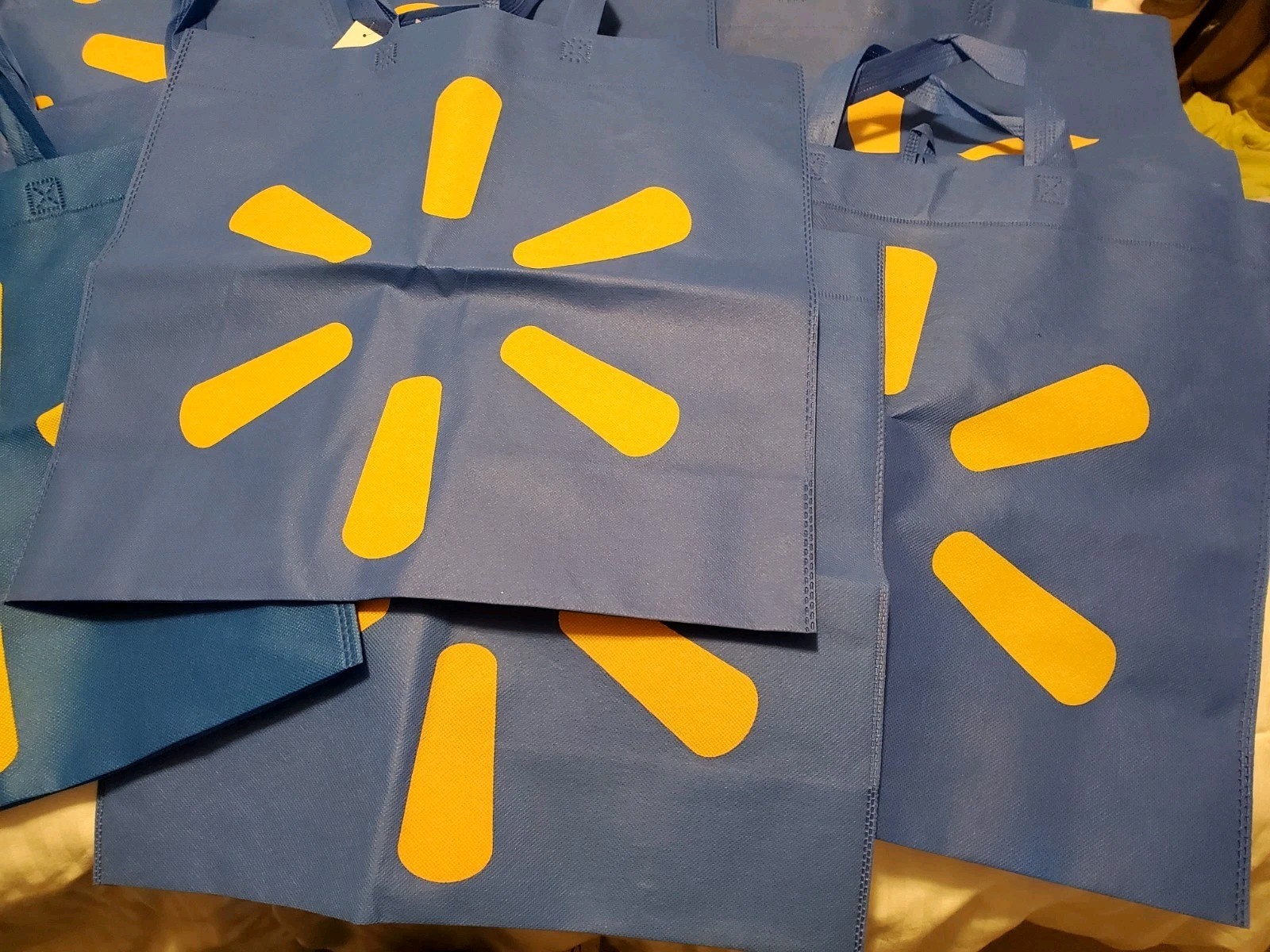 12 Lot New XLarge Walmart Reusable Shopping Bags Set Blue Crafts Tools 18″ X 17″