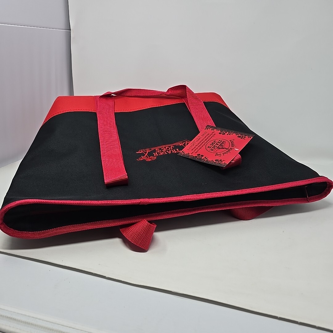 Trader Joe’s Black Red Insulated Large Cooler Tote Reusable Shopping Bag NWT
