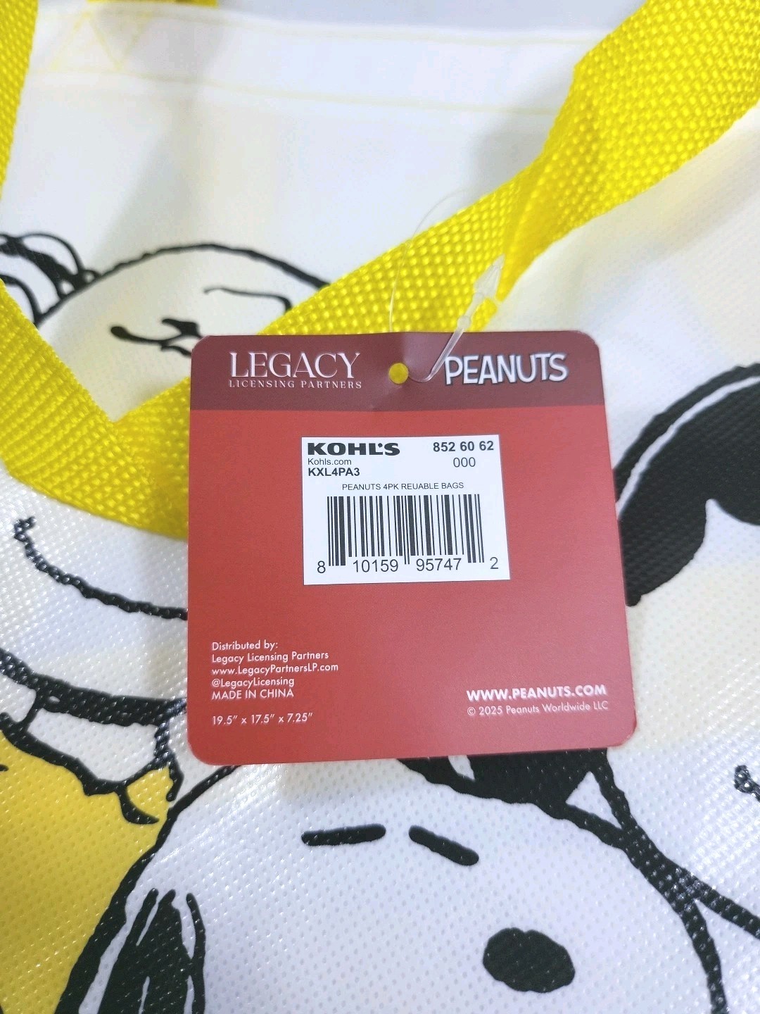 Peanuts Gang New Reusable Shopping Bag Grocery Travel Bag 19.5″x17.5″x7.25″