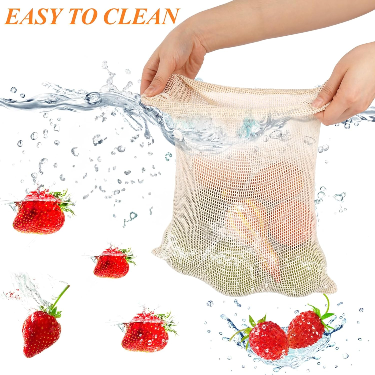 Reusable Cotton Mesh Produce Bags – 8 Pack for Groceries and Storage SHIPS FREE