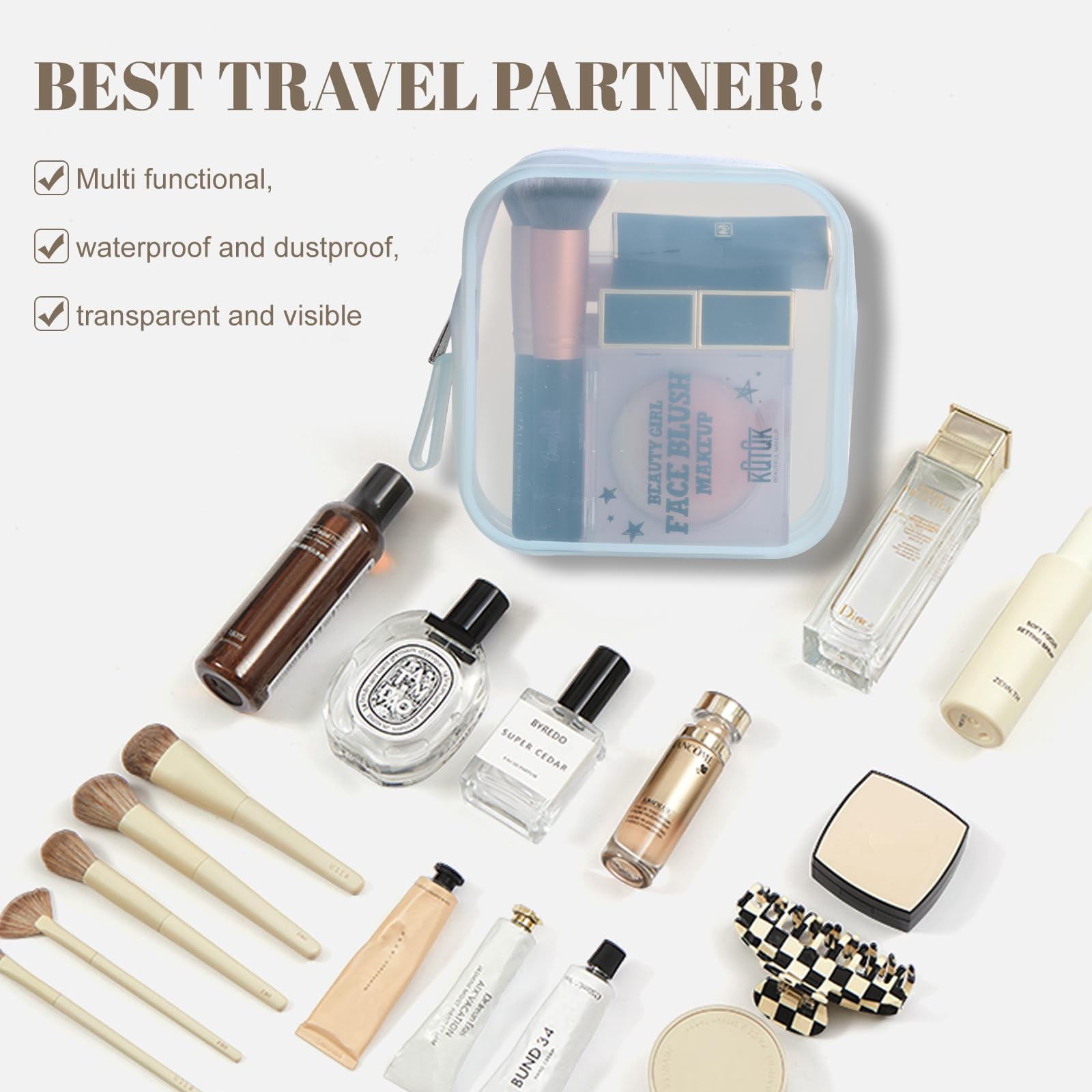 BS-MALL Silicone Travel Makeup Bag – Transparent Cosmetic Storage White