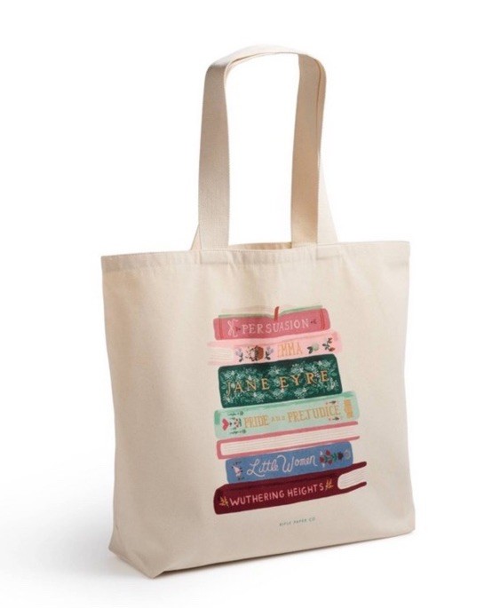 Rifle Paper Co Book Club XL Canvas Tote Bag Literary Books Cotton NWT