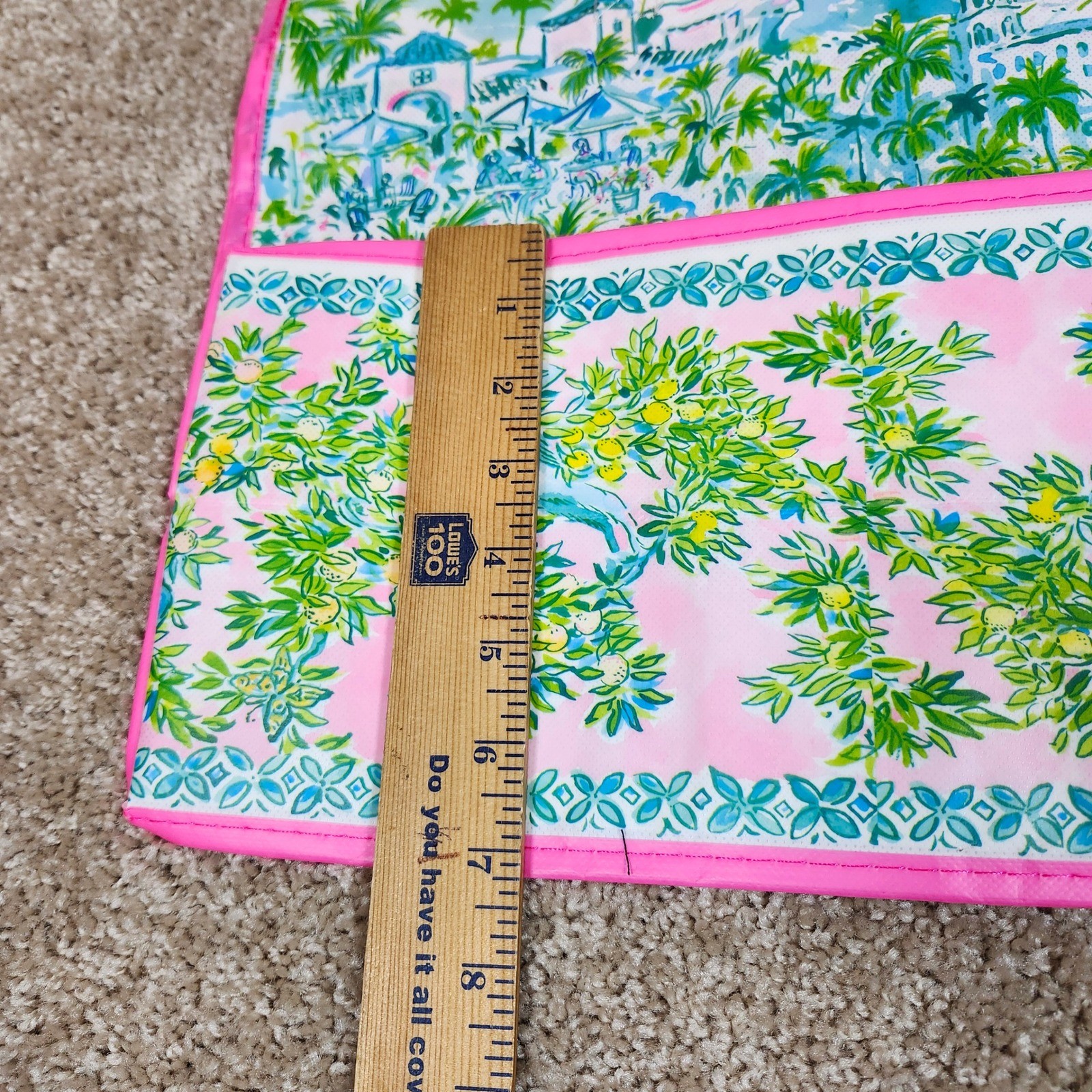 Lilly Pulitzer Reusable Shopping Tote Bag Pink Tropical Cityscape Print Large