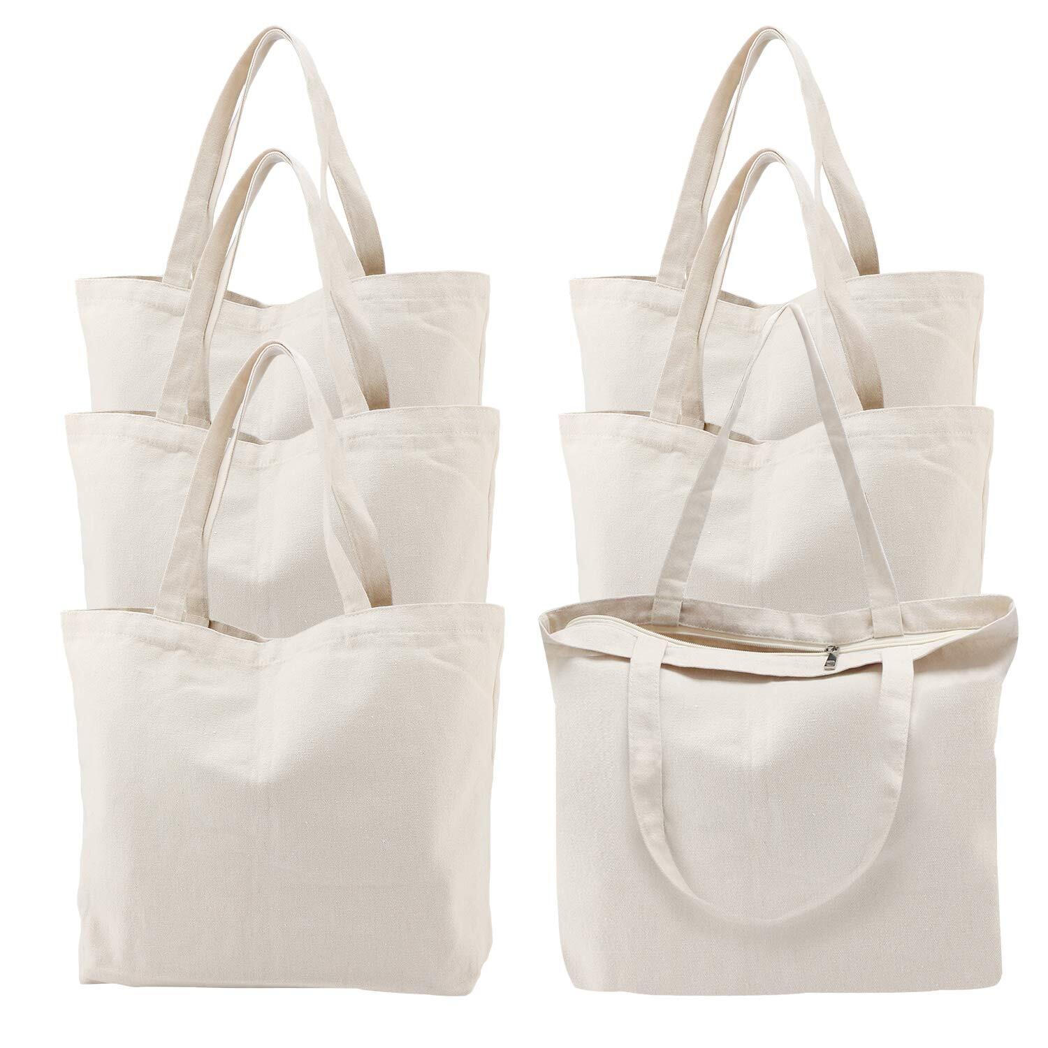 6 Packs Canvas Tote Bag with Zipper 16×15 inch Bags with Handle Reusable Wash…