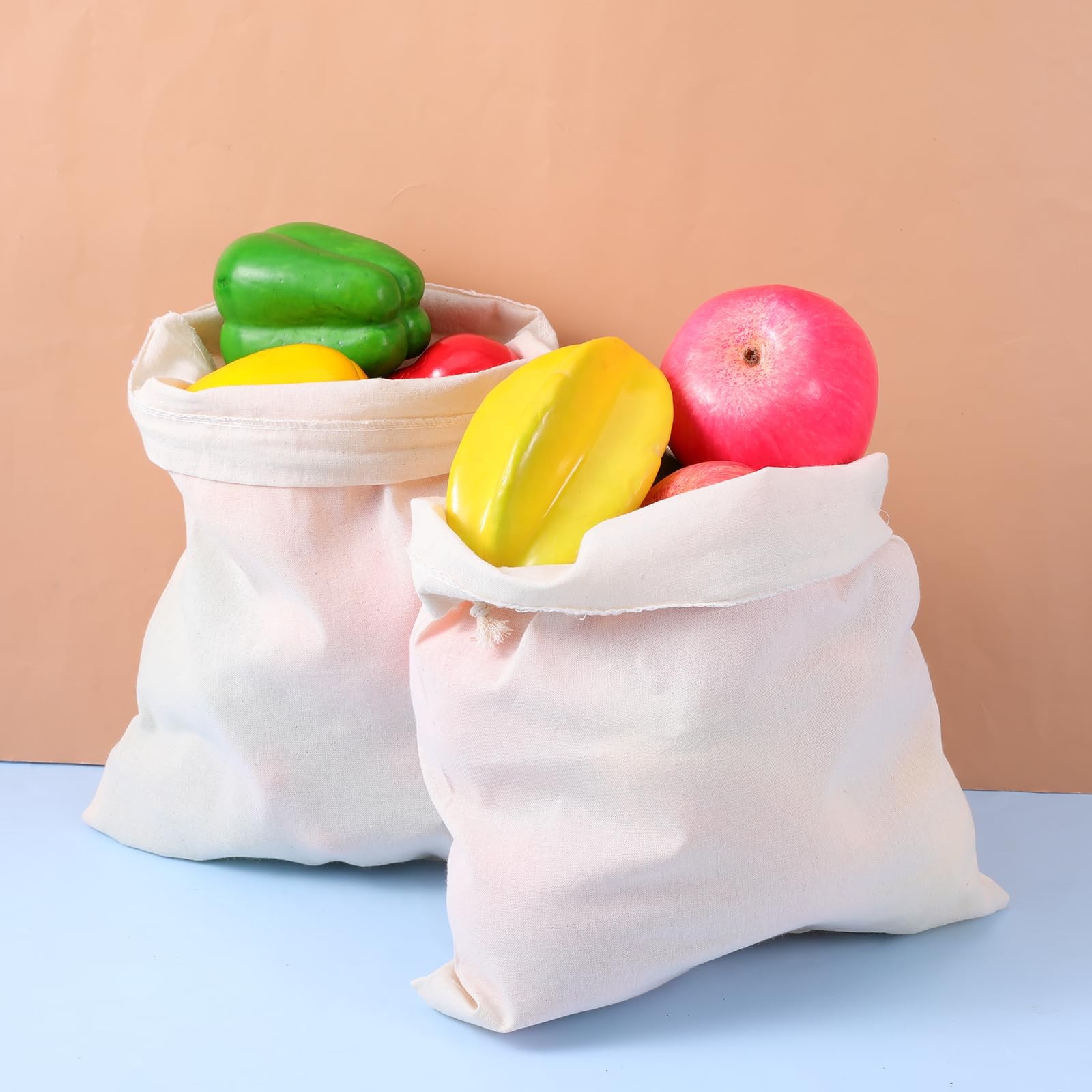 10 Pcs Reusable Produce Bags, 12″x10″ Natural Linen Bread One Size, Off-white