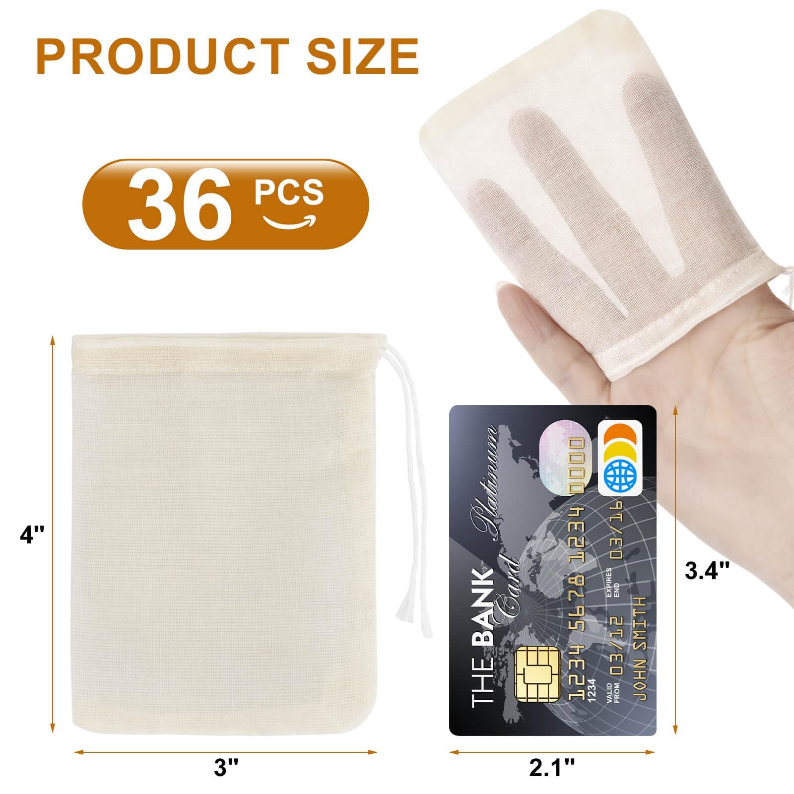 36PCS Drawstring Muslin Bags, 3x4In Reusable Empty Tea Bag 3”*4”*0.01”, White