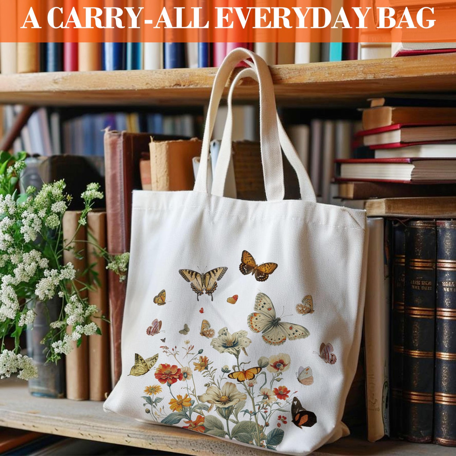 Butterfly Floral Tote Bag for , Wild Flowers Canvas Tote, Inspirational Gift …