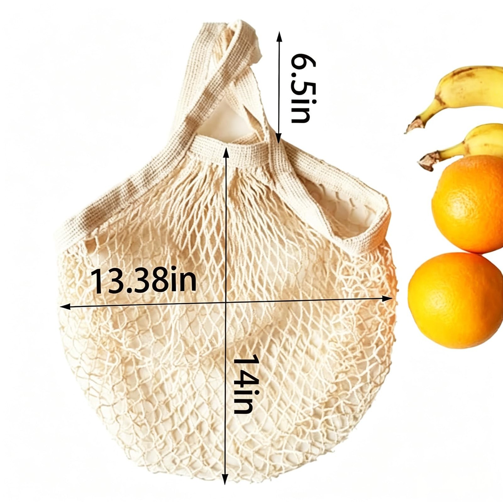 Beige Reusable Cotton Mesh Grocery Bag 14 x 13.38 Inch