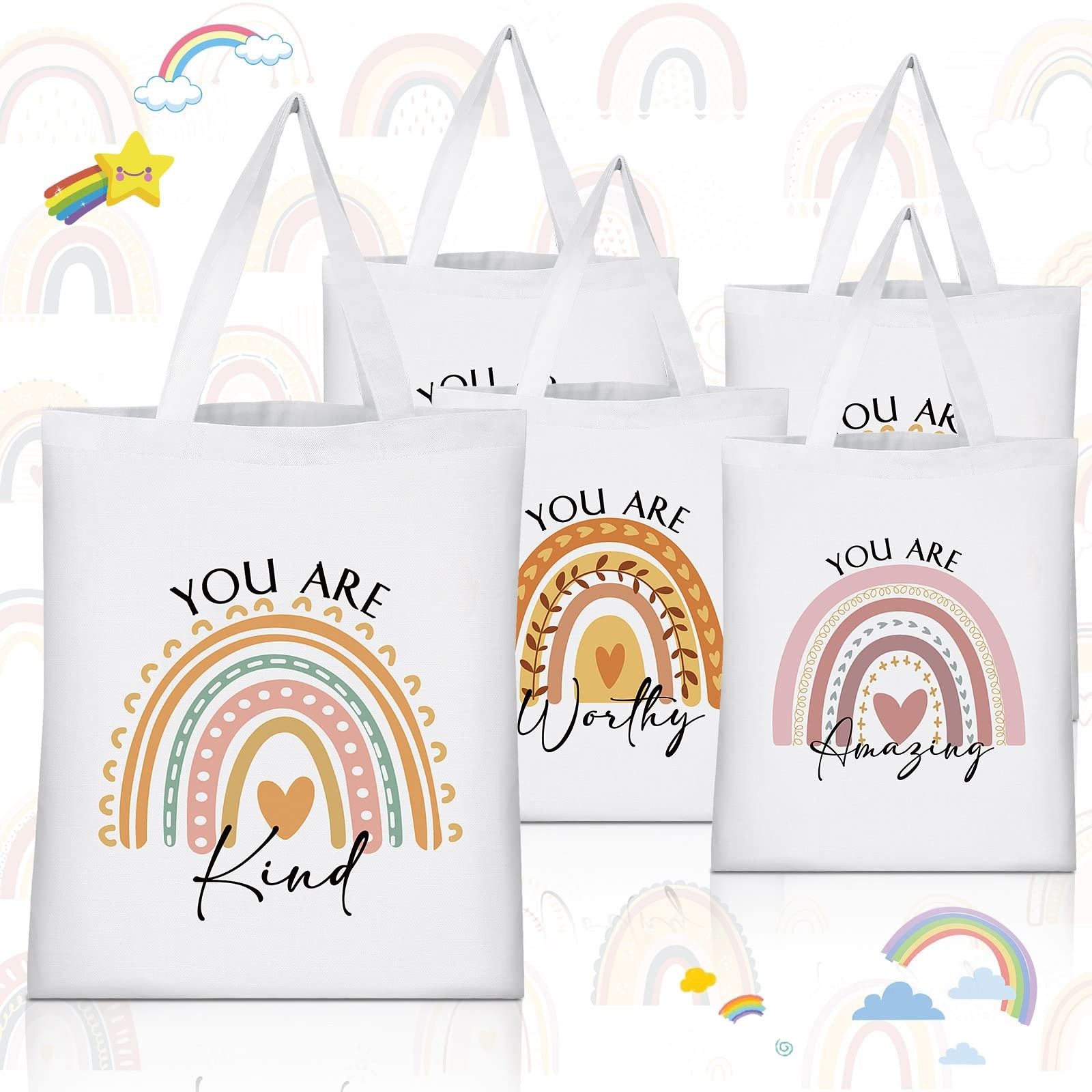 10 Pcs Thank You Gifts: Canvas Tote Bags with Zipper, Inspirational Quotes, T…