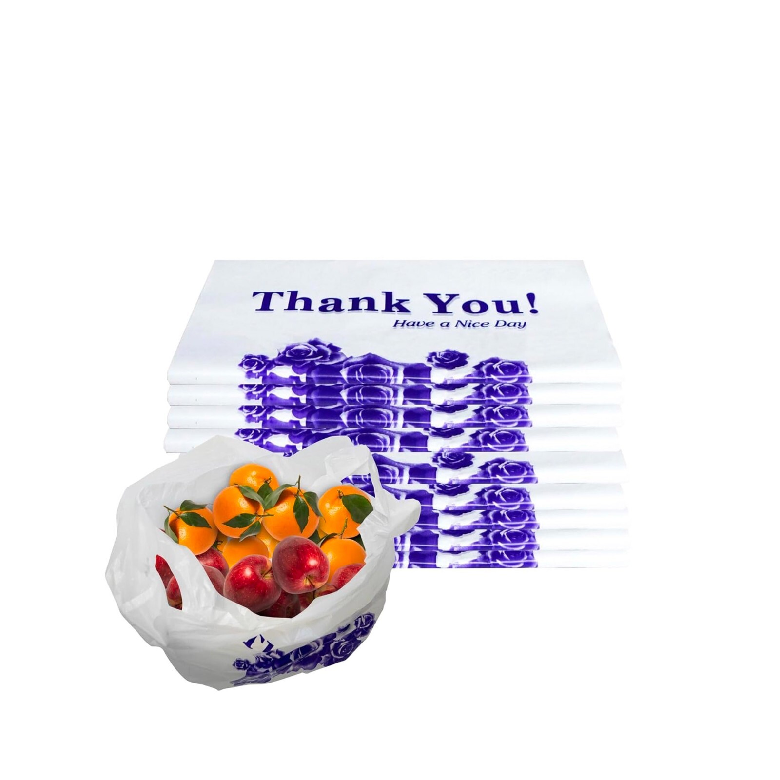 400 Pack – 1/6 White Flower Plastic Shopping Bags – T-Shirt Bags 22x12x8 in