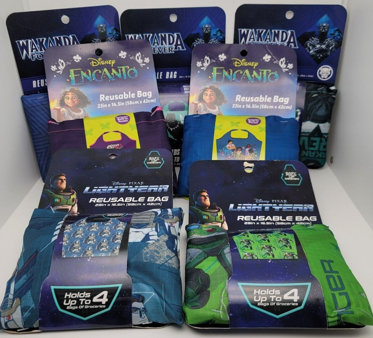 Assorted Reusable Grocery Bag New! Black Panther, Encanto, Buzz Lightyear
