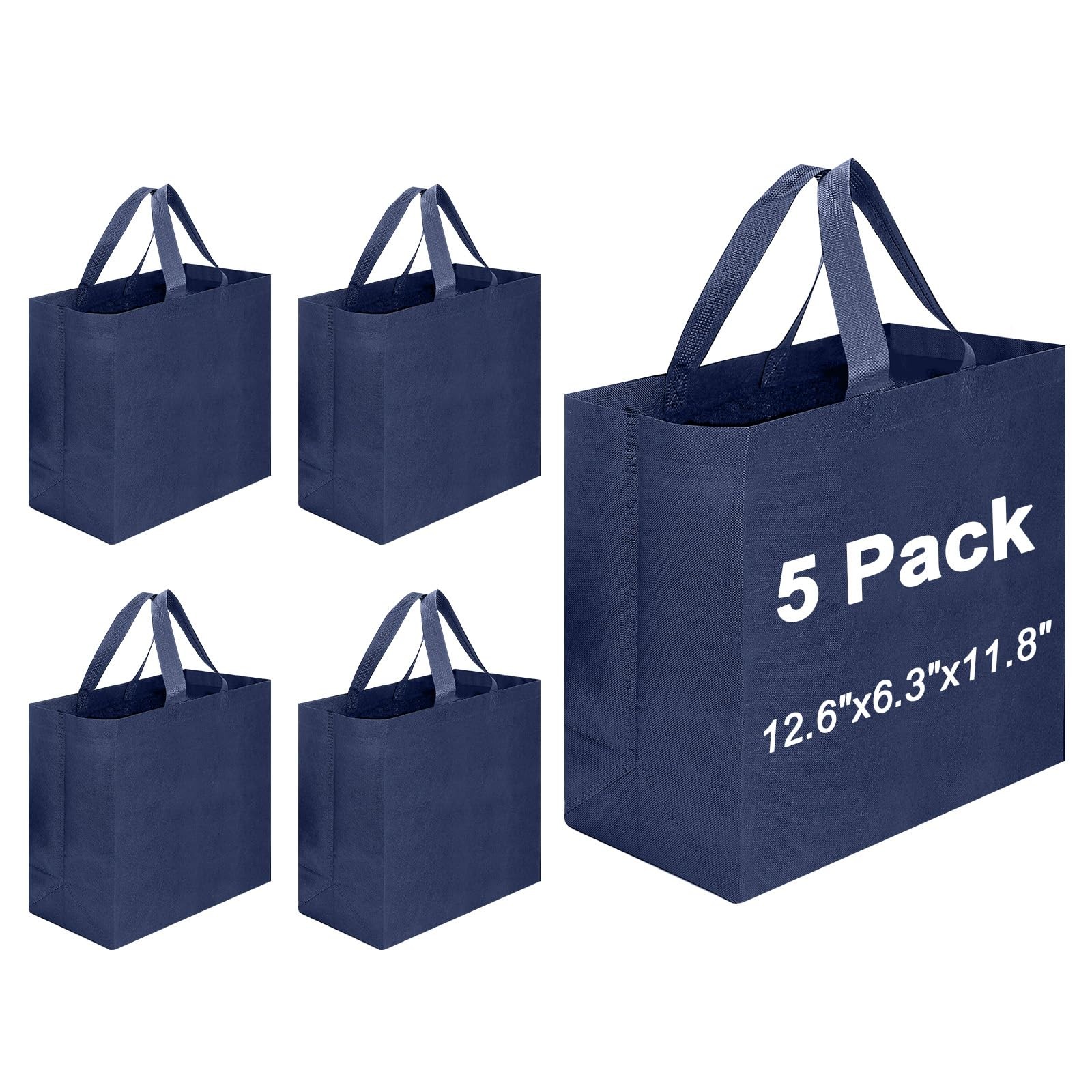 5 Pack Reusable Grocery Bags 12.6 * 6.3 * 11.8 in – Non Woven Totes Bag with …