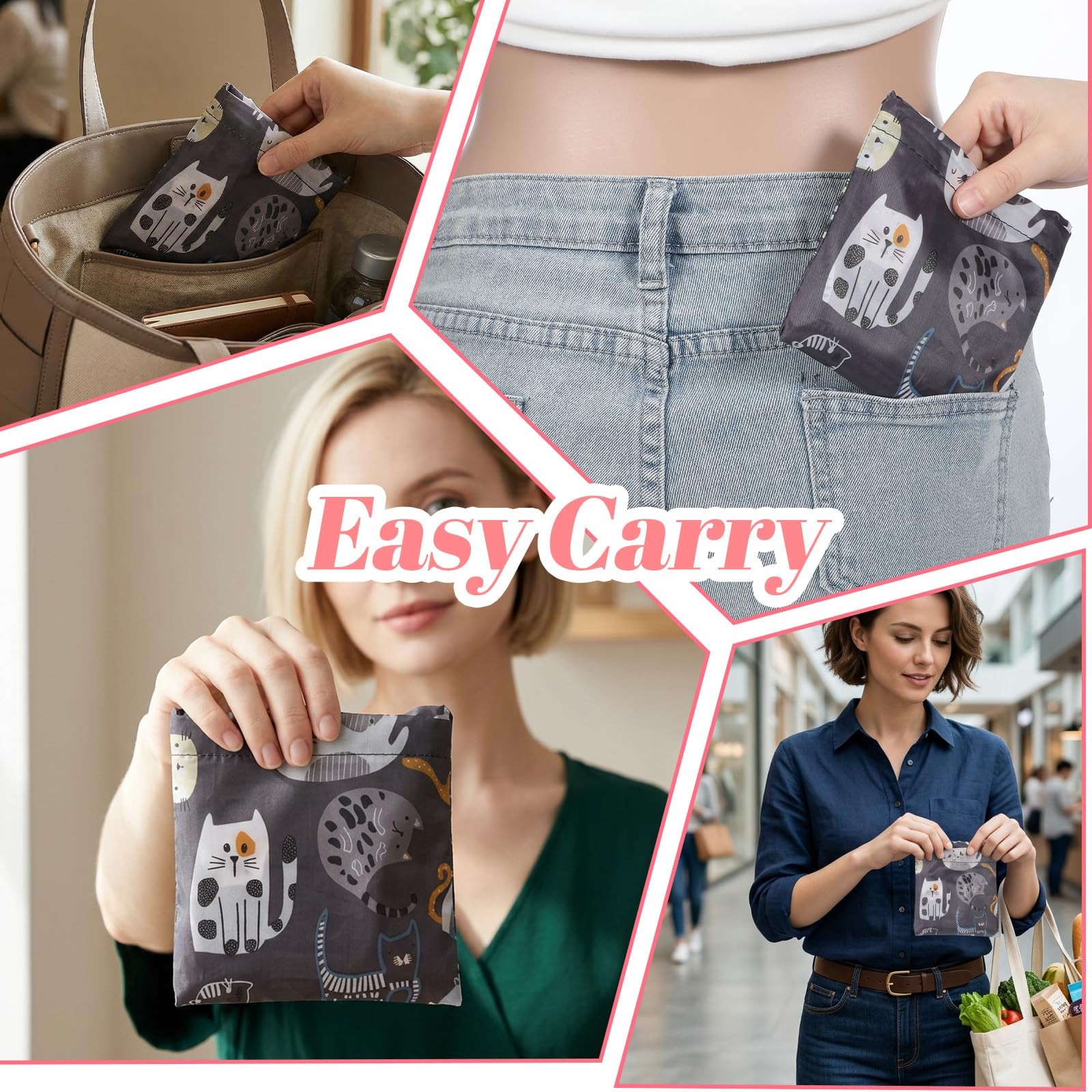 2 Pcs Foldable Shopping Bag Reusable Grocery Bags Extra Large Foldable Shoppi…
