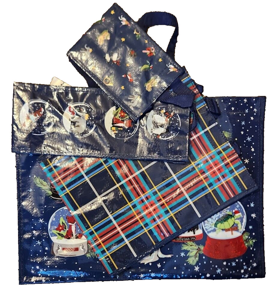 Vera Bradley SNOW GLOBES 4 Piece Various Sizes Holiday Christmas Gift Totes NWT