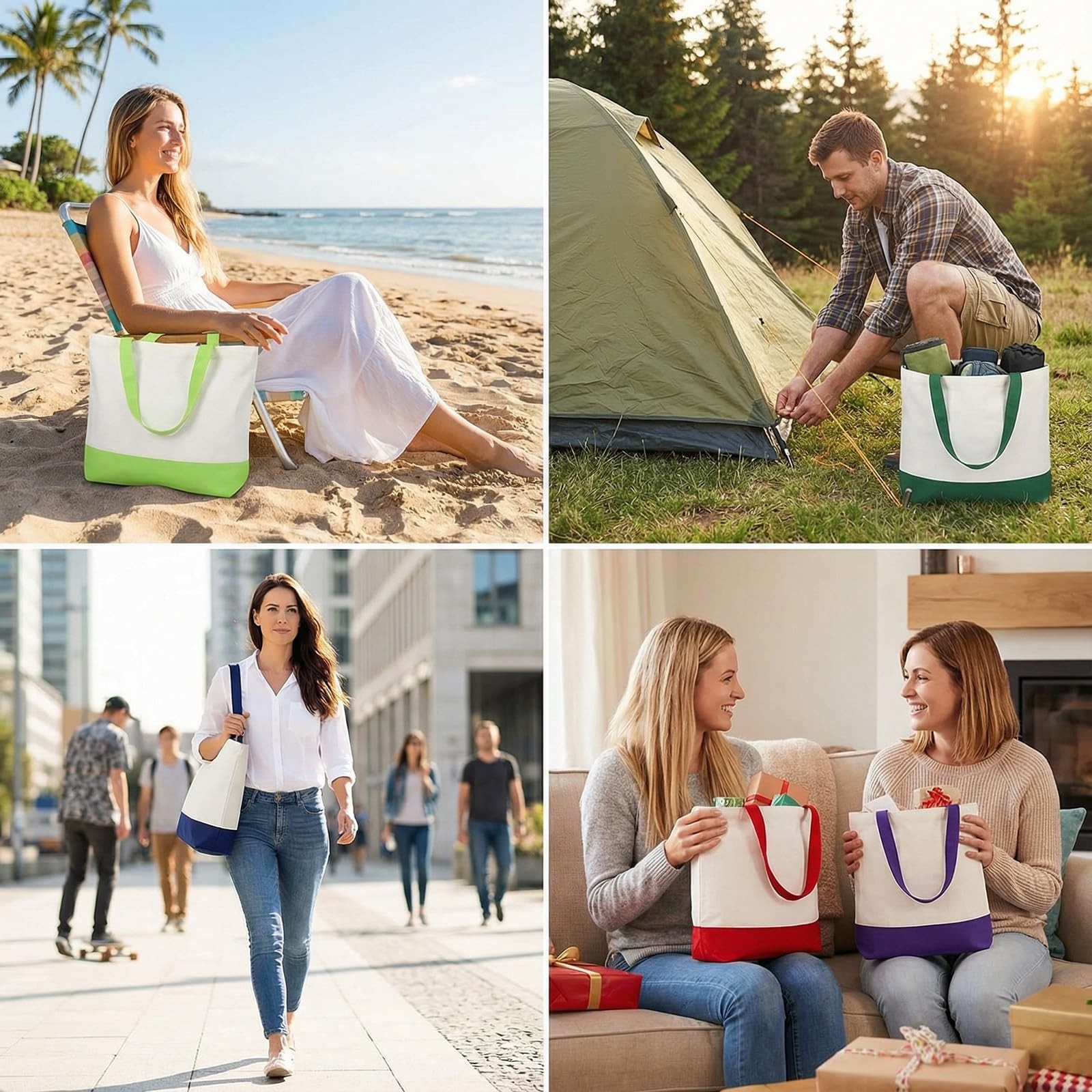 12 Pack Large Canvas Tote Bags Bulk with Handles 24 Colors 18.5 x 15 Inch Mon…