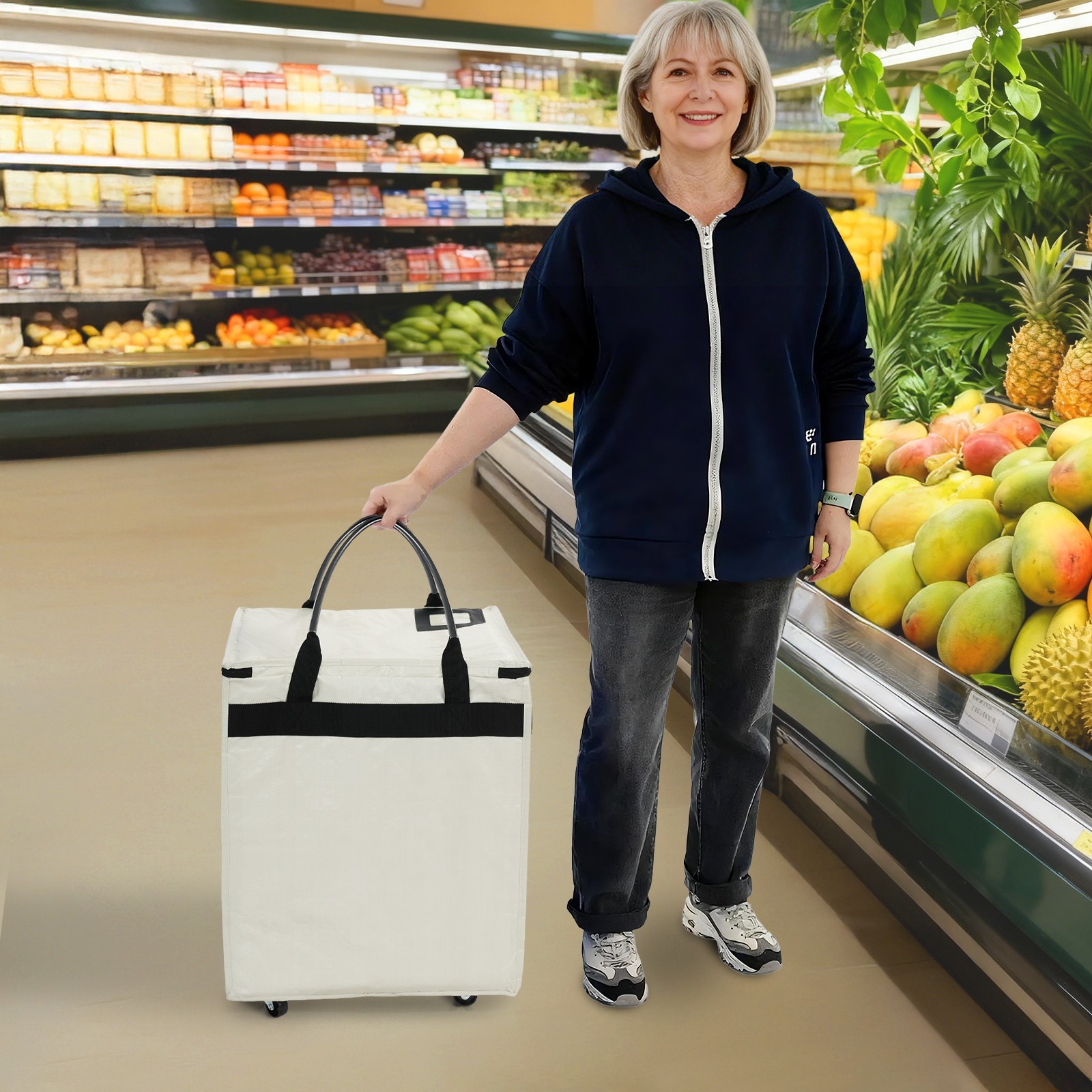 Reusable Grocery Bag Rolling Shopping Bag Foldable Shopping Trolley for Travel