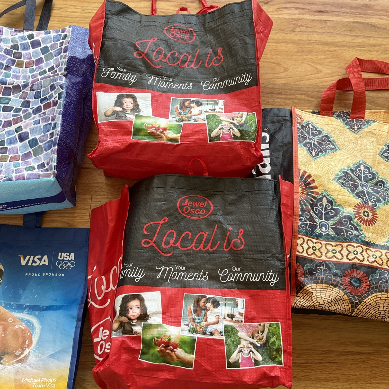 Mixed Lot of 5 Reusable Shopping Tote Bags Medium to Large Sizes Assorted