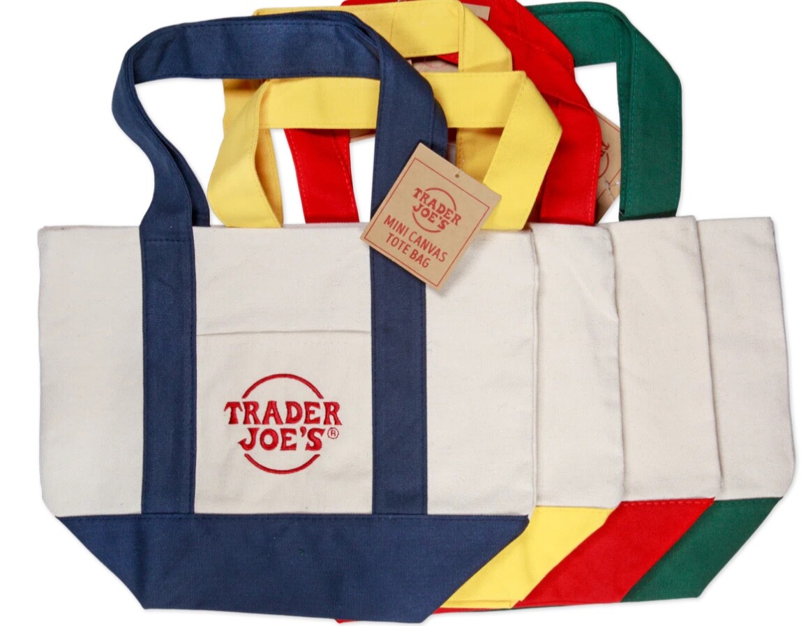 Trader Joe’s Mini Canvas tote set – 4 in total (1 each-blue, red, green, yellow)