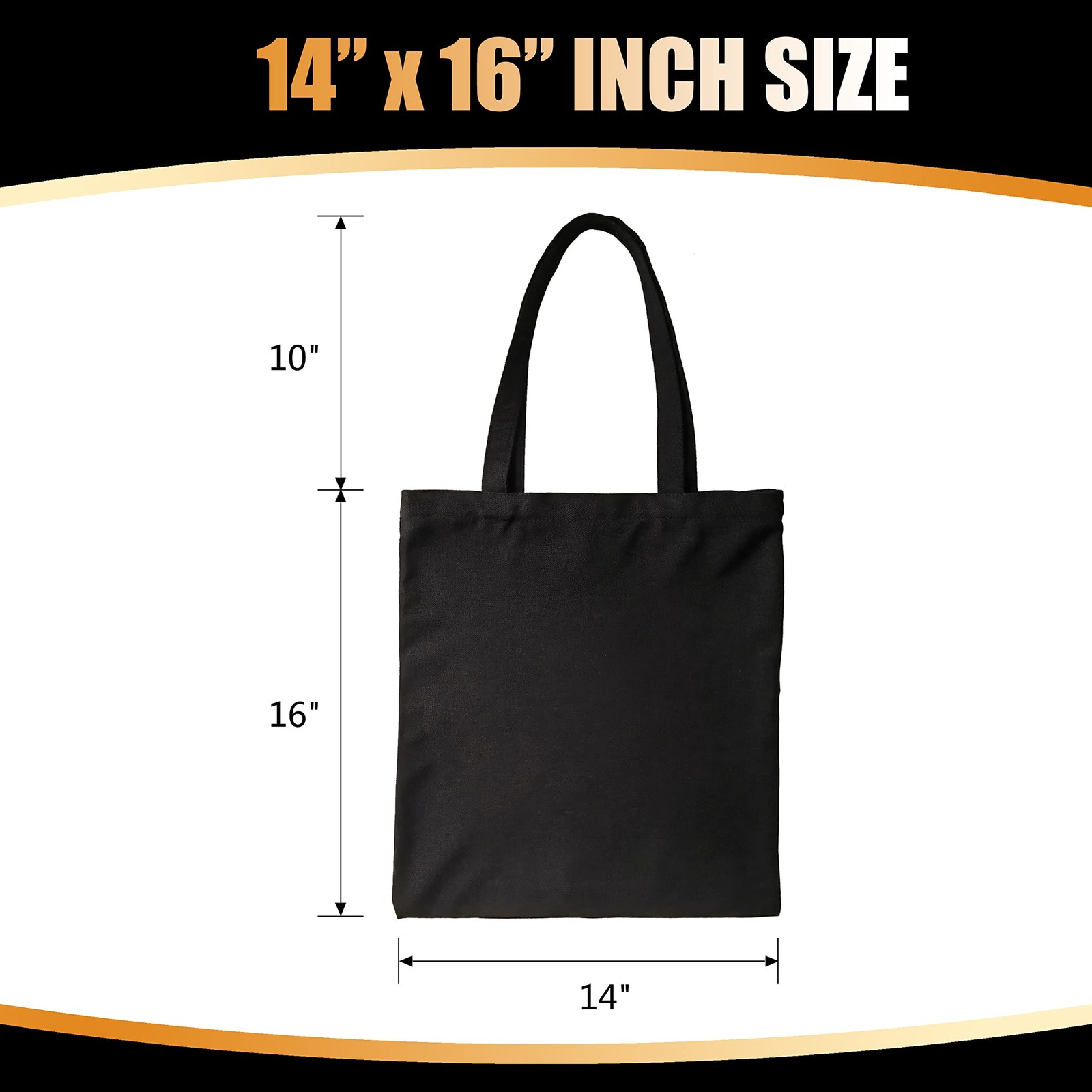 Canvas Zipper Tote Bag Set – 3Pcs 14″x16″ Black Canvas Bags Bulk, Plain Totes