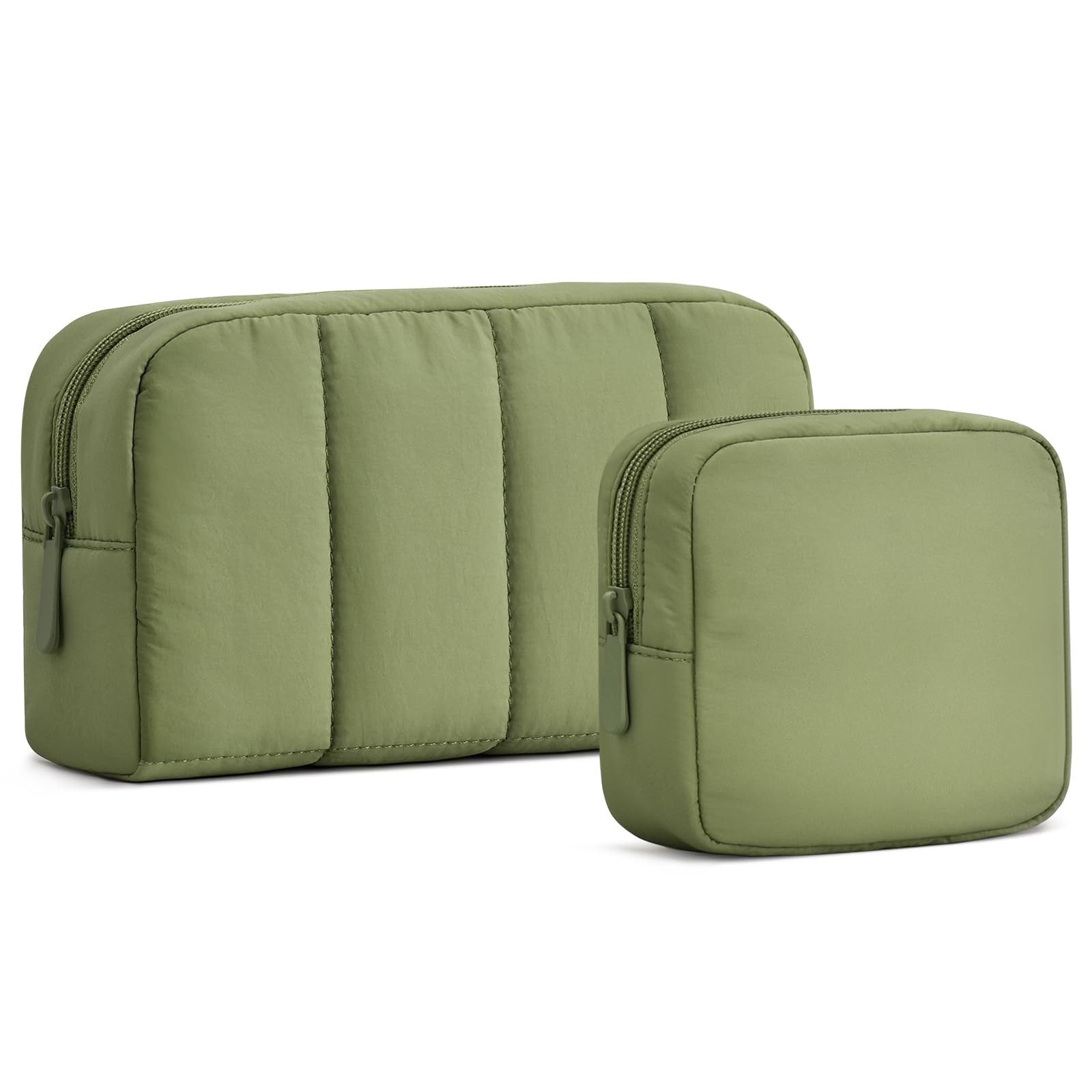 oscaurt 2 Pcs Makeup Bag Travel Toiletry for Women Puffy Army Green-Set