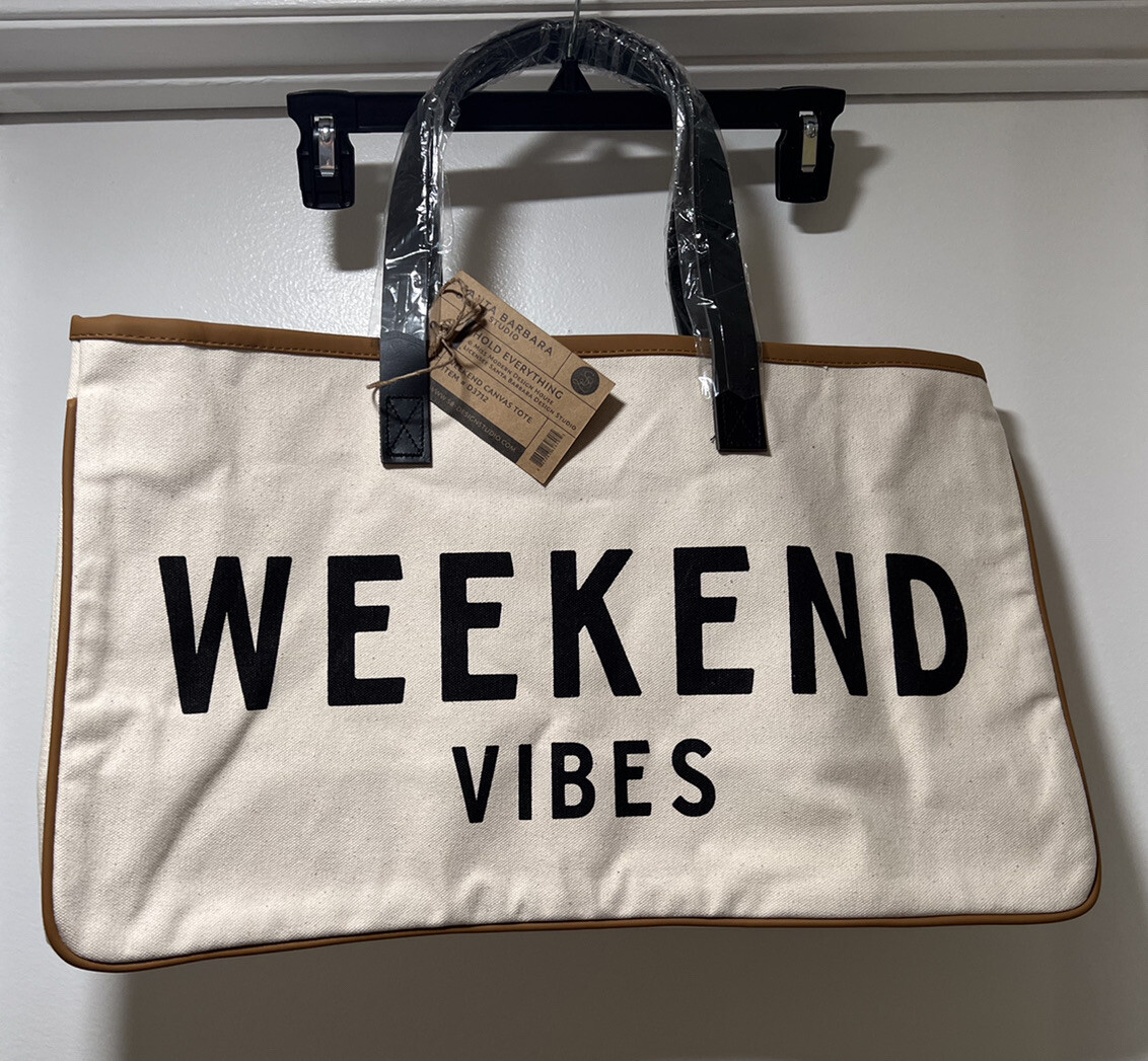 Creative Brands Weekend Vibes Tote Bag 20” X 11” Beige. D3712 NEW With Tags.