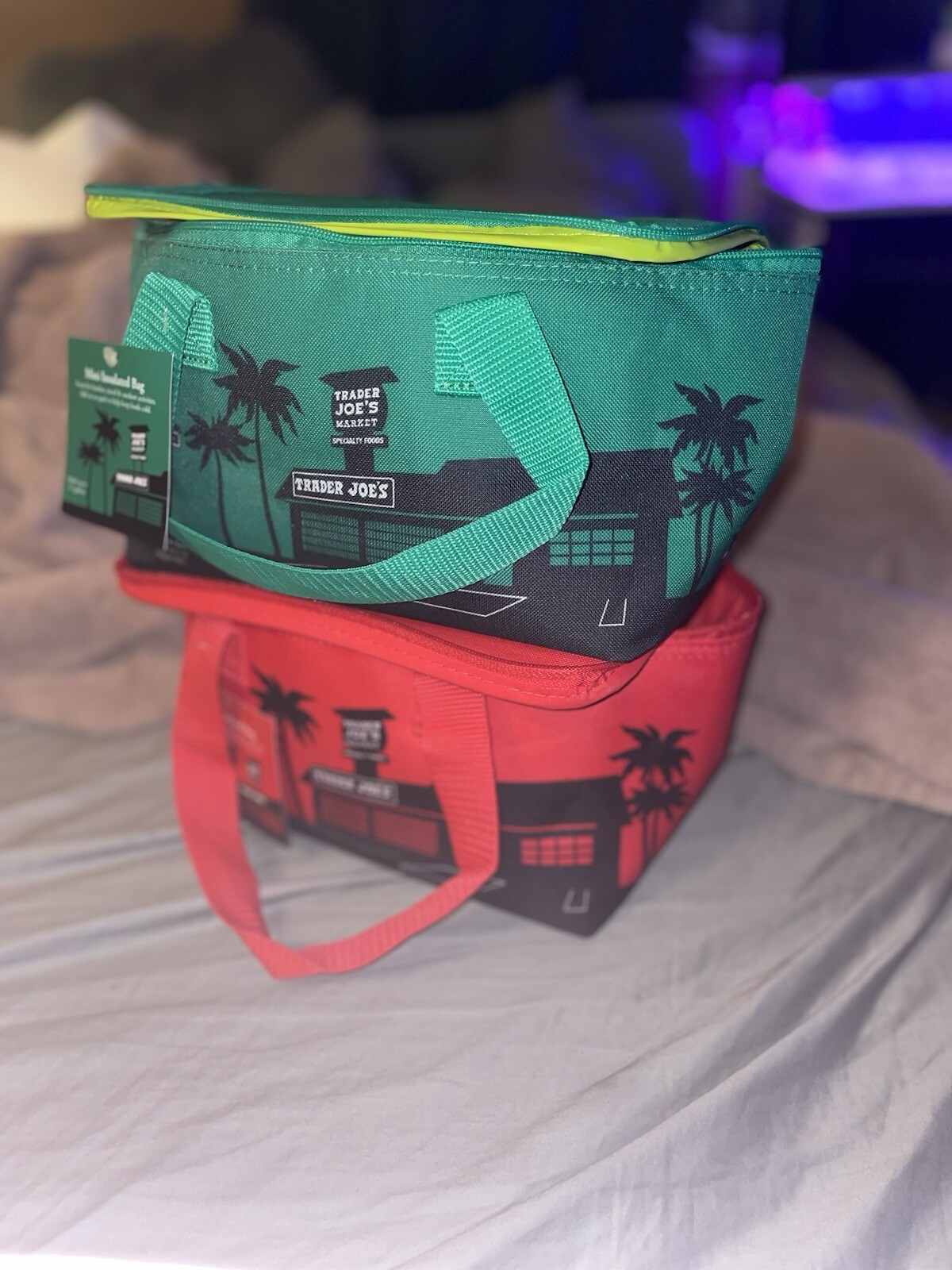 Trader Joe’s Mini Insulated Tote bag – New set of 2 GREEN AND RED -Ready To Ship