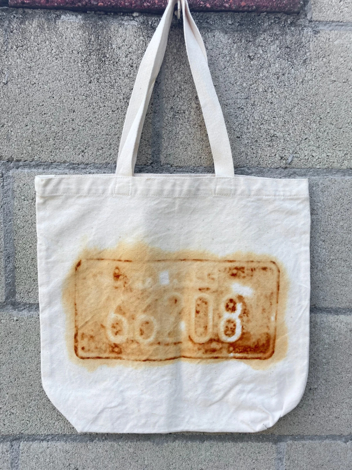 Organic Cotton Farmers Market Tote Bag Route 66 Handmade Large 15×14.25 Rust Dye
