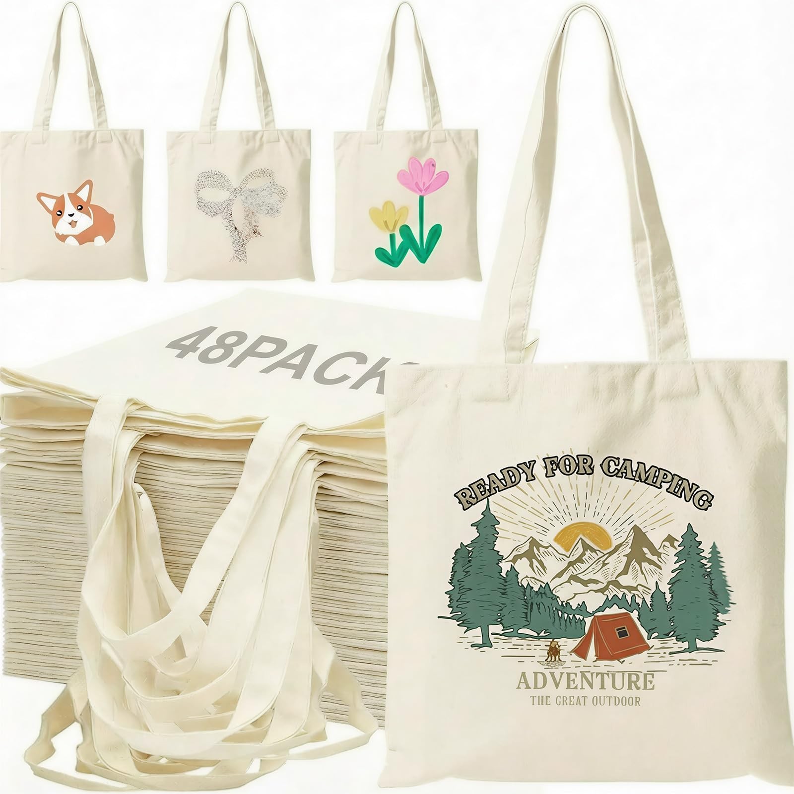Mimorou 48 Pcs Sublimation Cotton Tote Bags 13 x 15 Inch Blank Canvas Tote Ba…