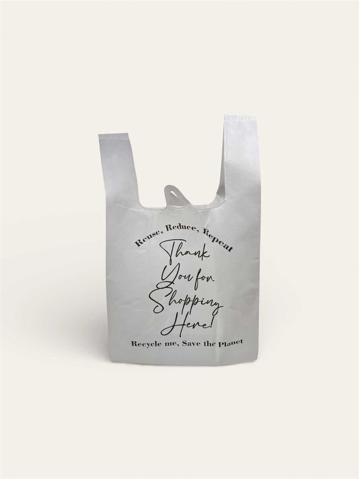 900pcs Non-Woven Reusable Bulk Thank You White and Black Grocery Bag 12x7x22