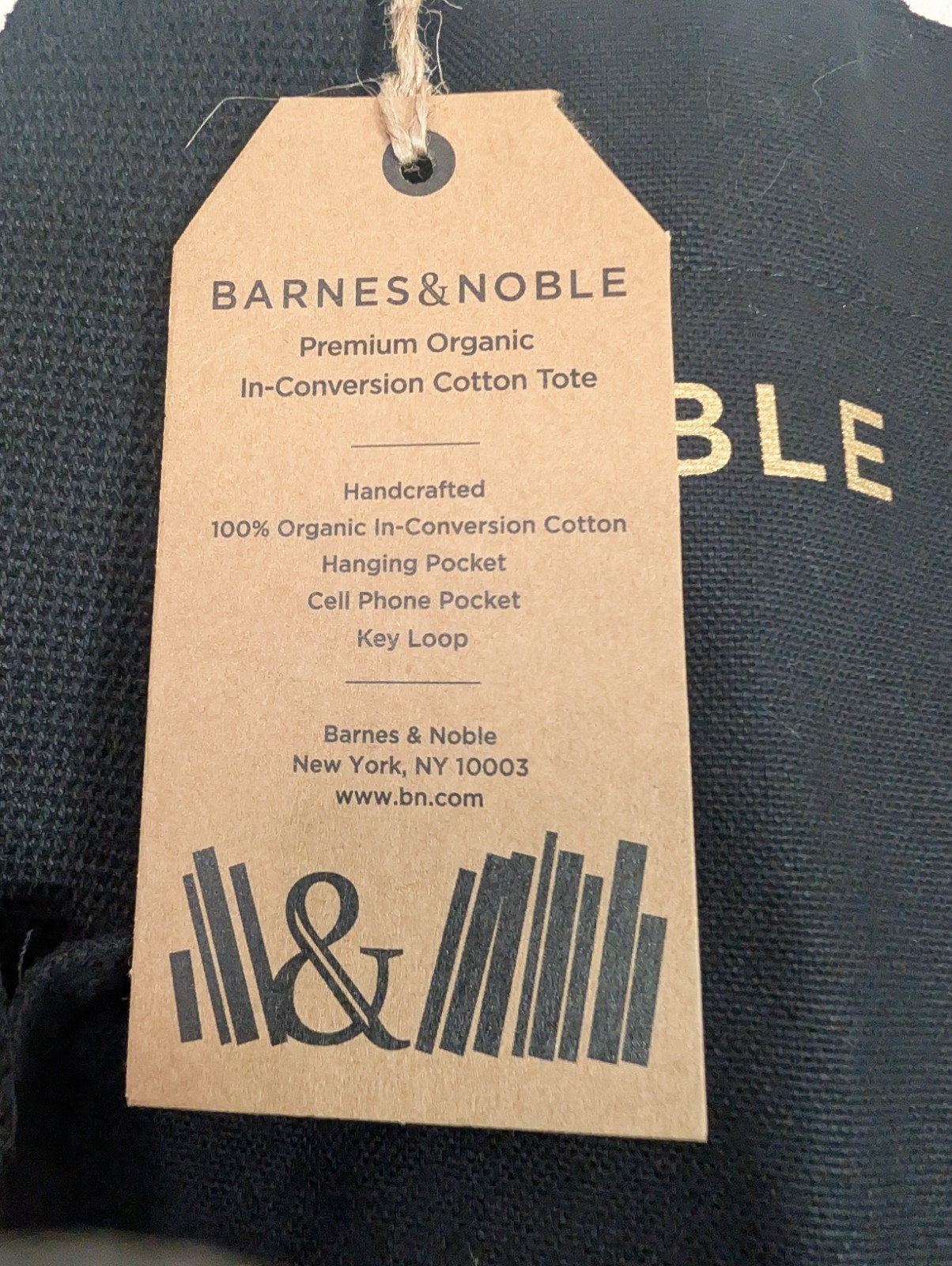 Barnes & Noble Organic Cotton Tote Bag Lot of 2 Rust/Peach & Black/Gold Canvas