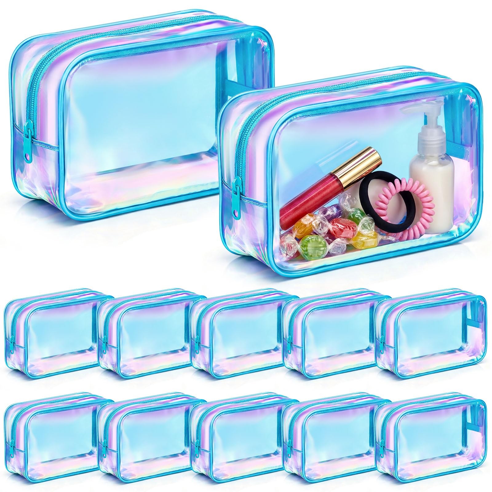 Aliceset 12 Pcs Clear Iridescent Holographic 7.3 x 5.1 x 2.36 inches, Blue