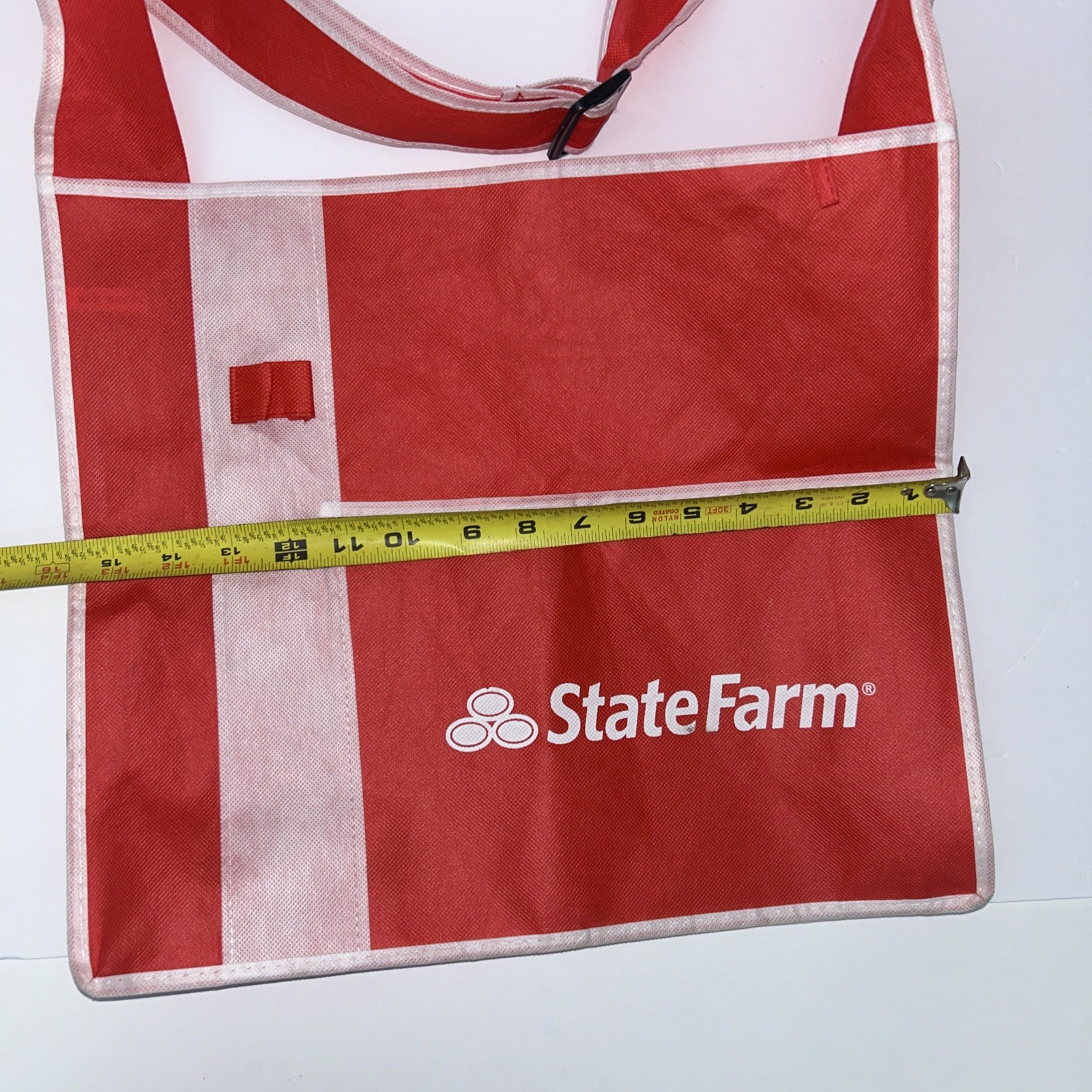 State Farm Tote Book Grocery Bag, White and Red Adjustable Strap