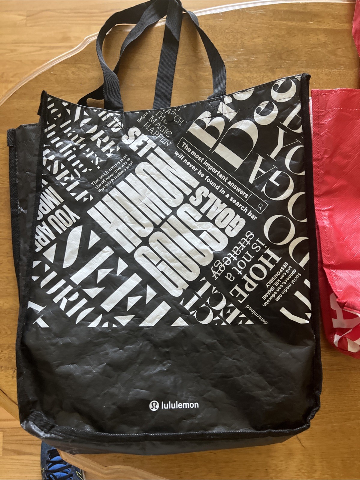 3 Lululemon Top Handle Tote Shopping bags Red Black Different Sizes