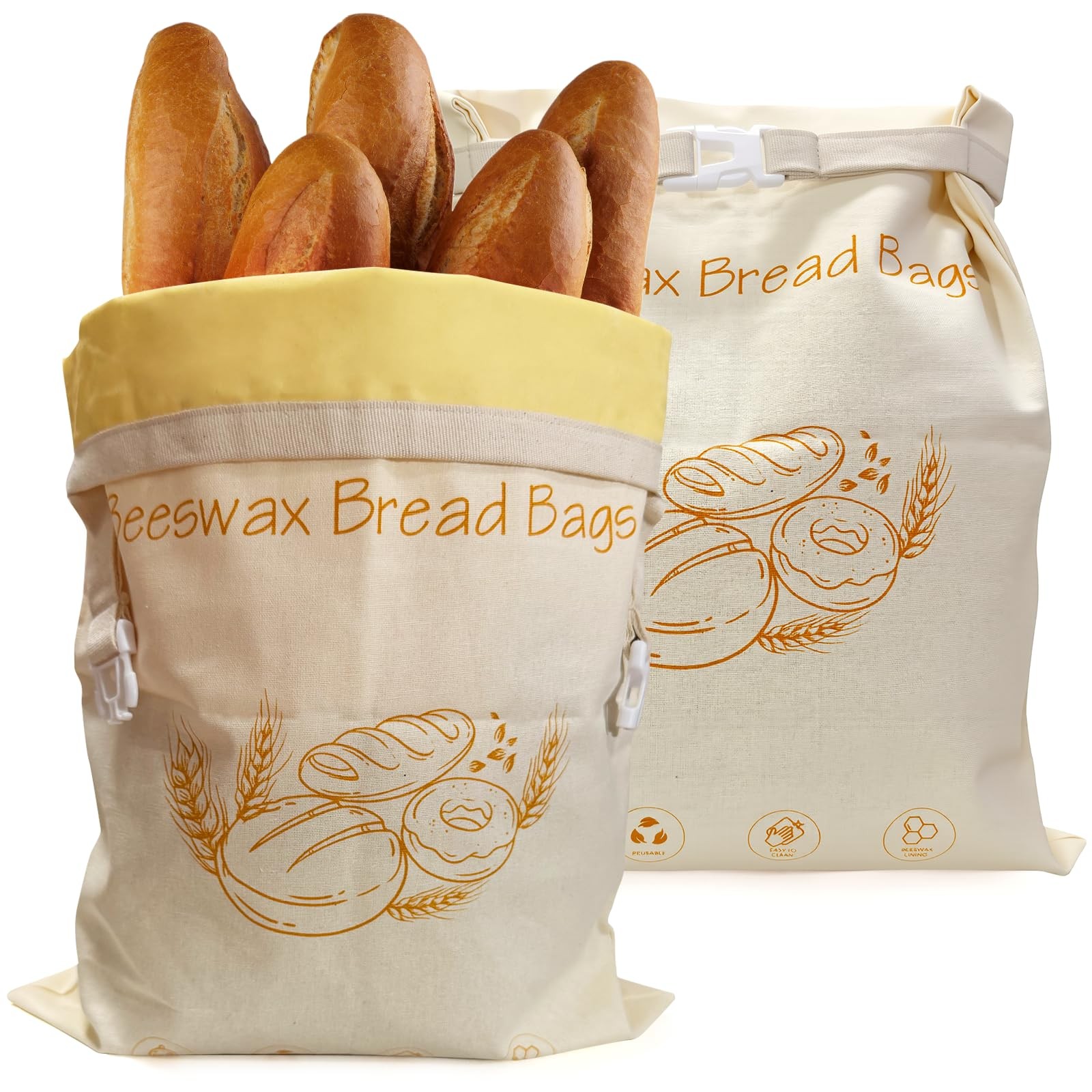 2-Pack Reusable Beeswax Bread Bags – Large 17×13 Inch for 13×17 inches, Grey