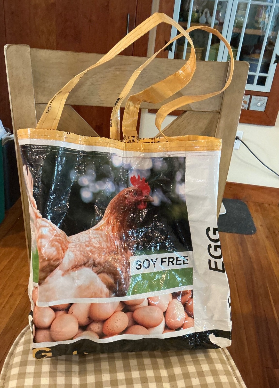 Chicken, UpCycled feed bag totes, Reusable Grocery Bags, Reusable Totes