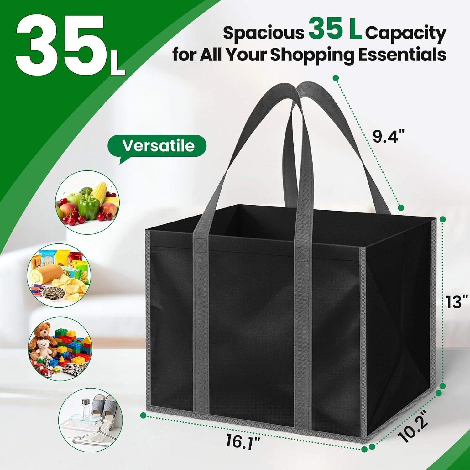 Reusable Grocery Bags with Long Handles [6 Pack] – Multipurpose Large Shoppin…