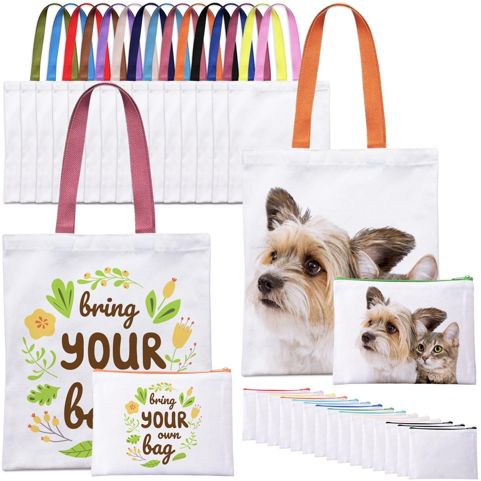 MAFYE 30 Pcs Sublimation Blanks Tote Bags, 15 Pcs Reusable Grocery Bags DIY H…
