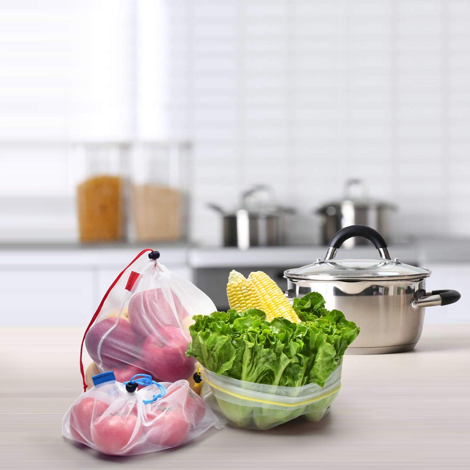 24 Pack See Through Reusable Produce Bags Small Medium Large Set