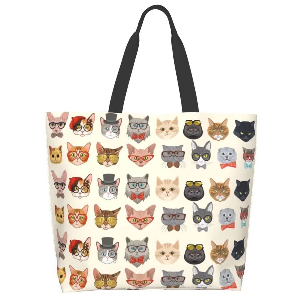 Funny Cat Tote Bag, Gifts, Cat Lovers, Kitty Print Shoulder, Reusable, Beach
