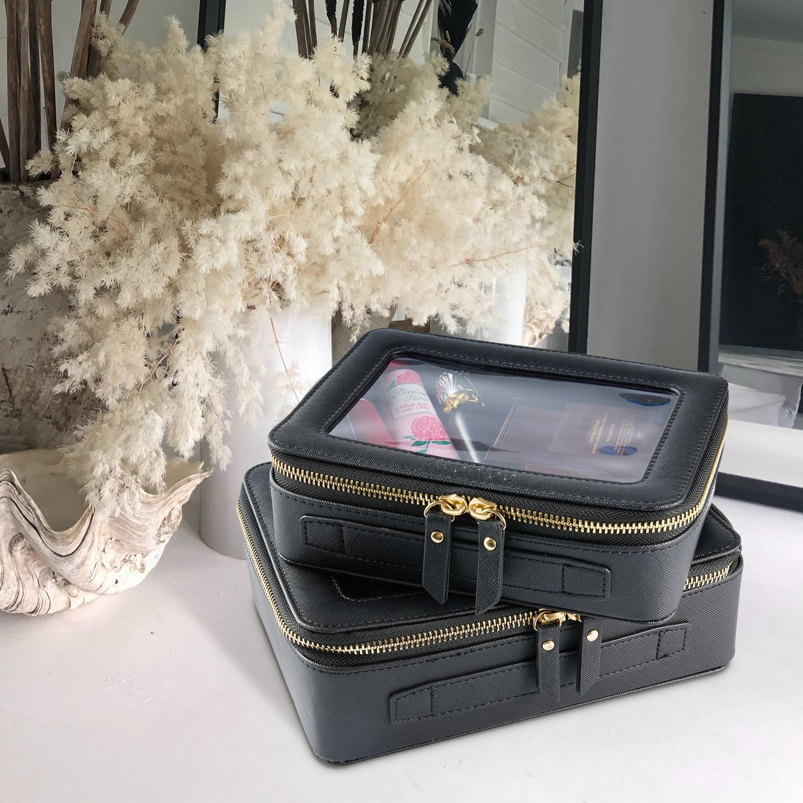 Aveniee Clear Makeup Bag Organizer, Portable Travel Toiletry Middle, Black
