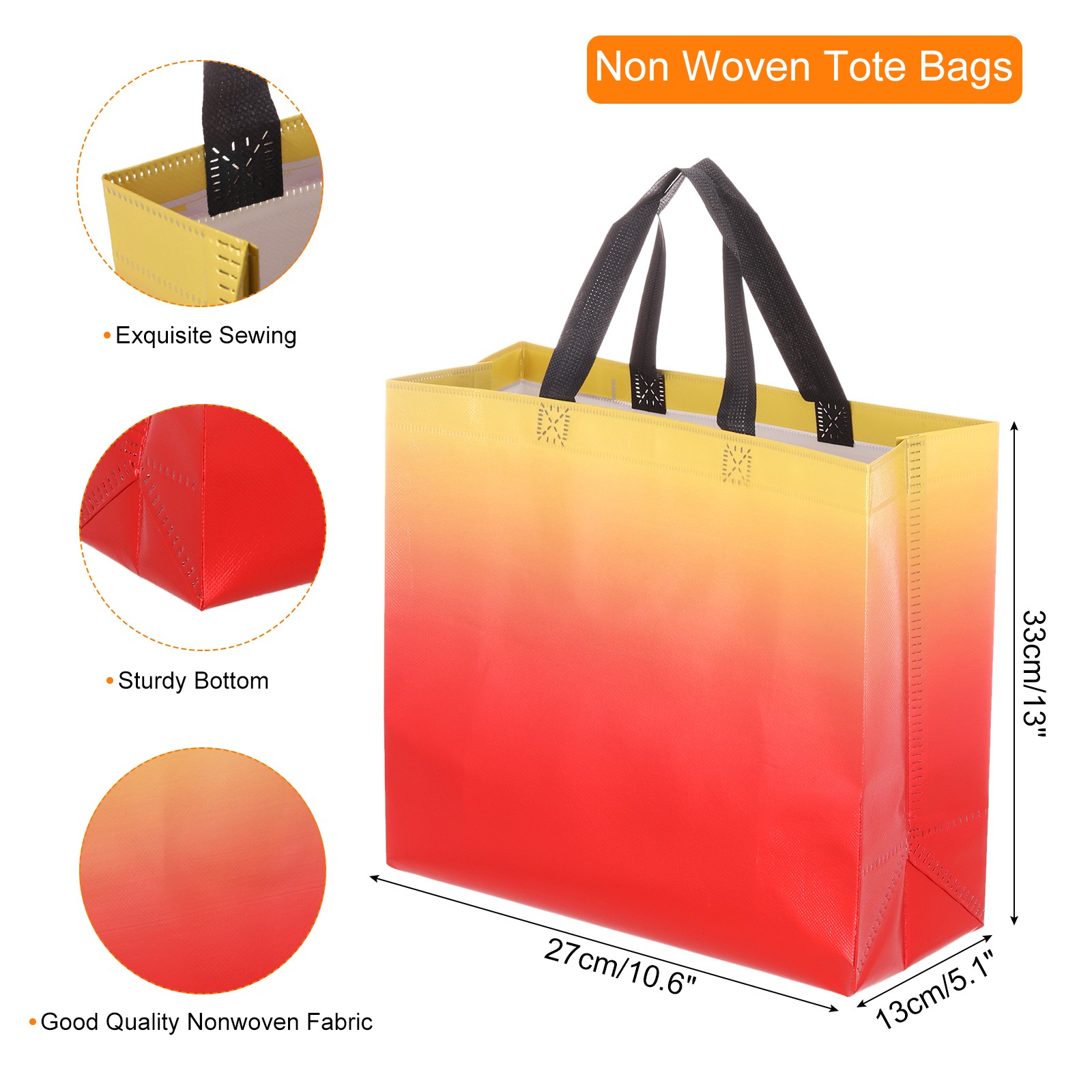 24Pcs Reusable Gift Bags with Handles 10.6 x 13 Inch Gradient Red Yellow