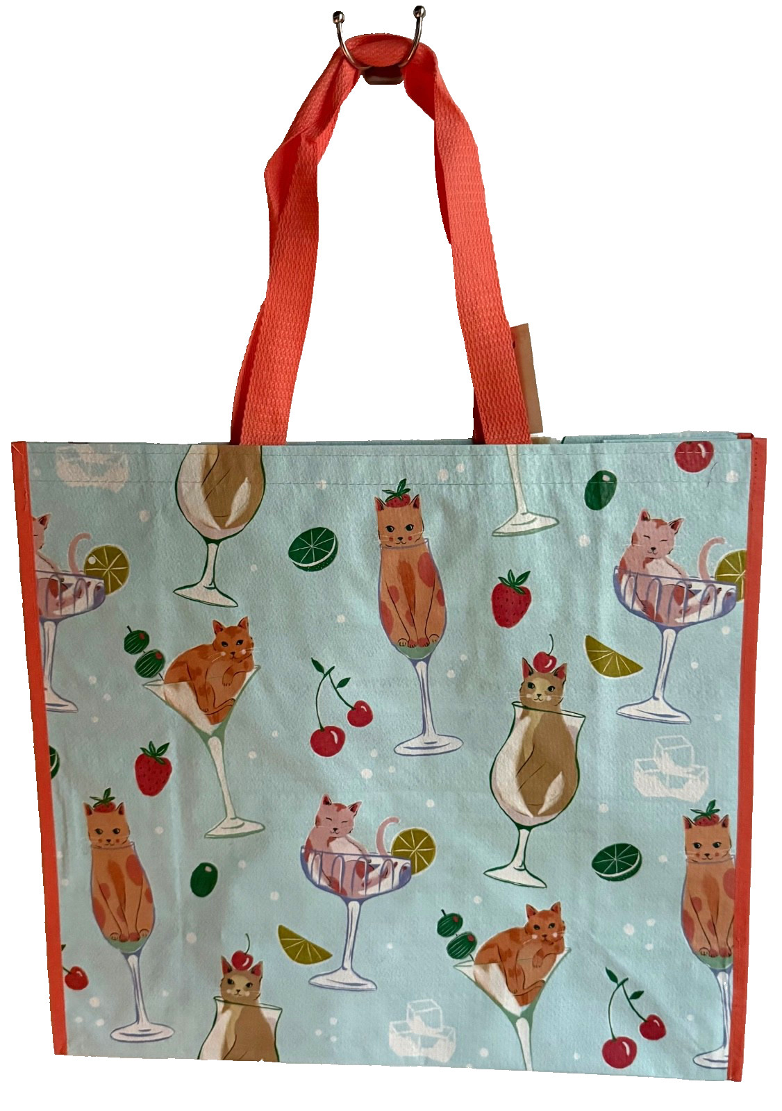 TJ MAXX REUSABLE LARGE SHOPPING BAG NEW CAT KITTEN MARTINI COCKTAIL GLASS DRINK