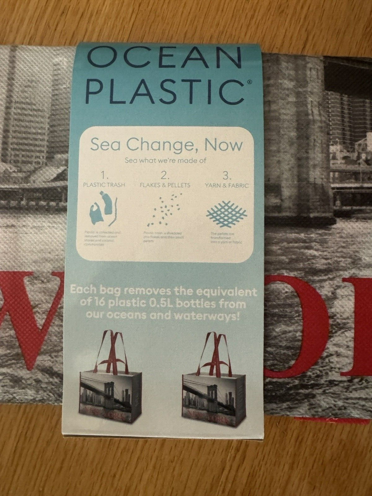 (1) One NEW YORK COSTCO REUSABLE SHOPPING TOTE BAG ECO RECYCLED OCEAN PLASTIC