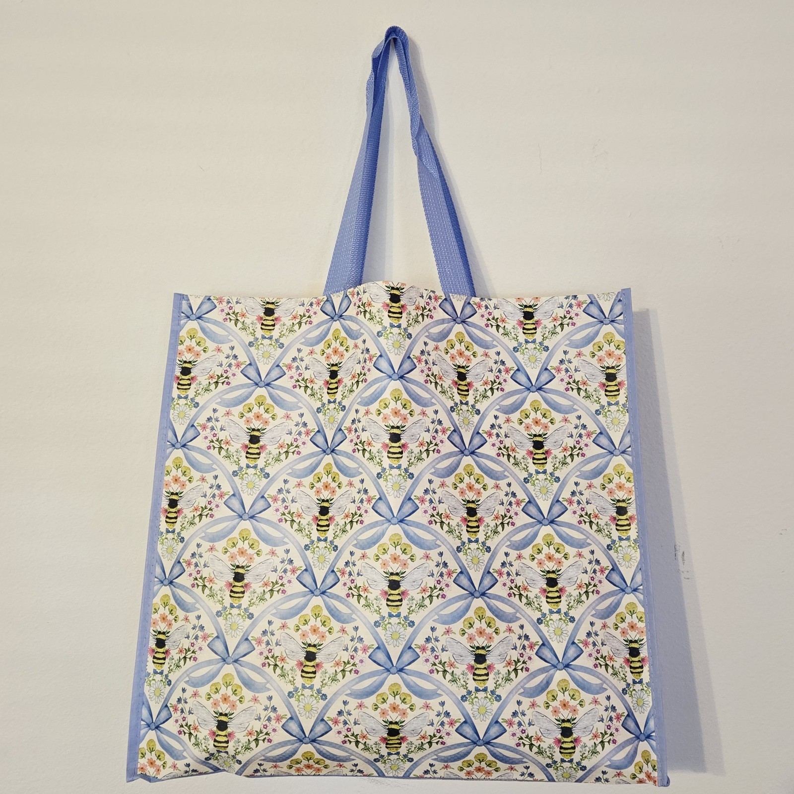 Bumble Bees Bee Floral Blue Bows Ribbon Gift Shopping Tote Cute Bag TJMaxx