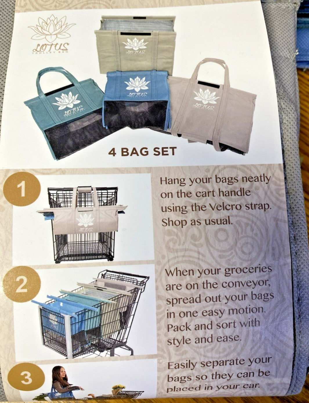 New Trolley 4 Bag Set by Lotus Reusable Eco Friendly Grocery Organizers Washable