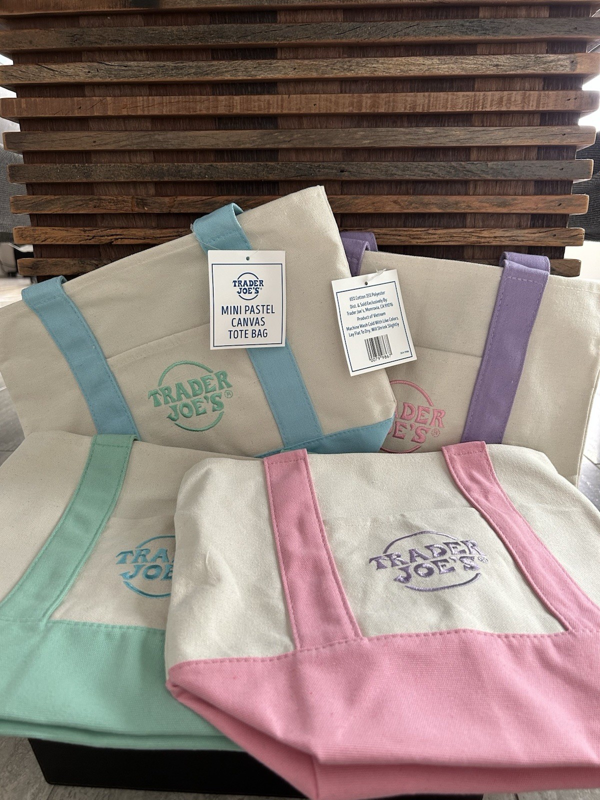 Trader Joe’s Mini PASTEL Canvas Reusable Tote bags,Set of 4, Limited Spring 2025