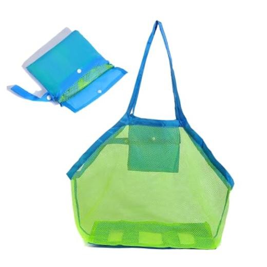 Large Mesh Beach Bags Tote Bag Sand Foldable Sea Shell Bag,Toy Storage blue
