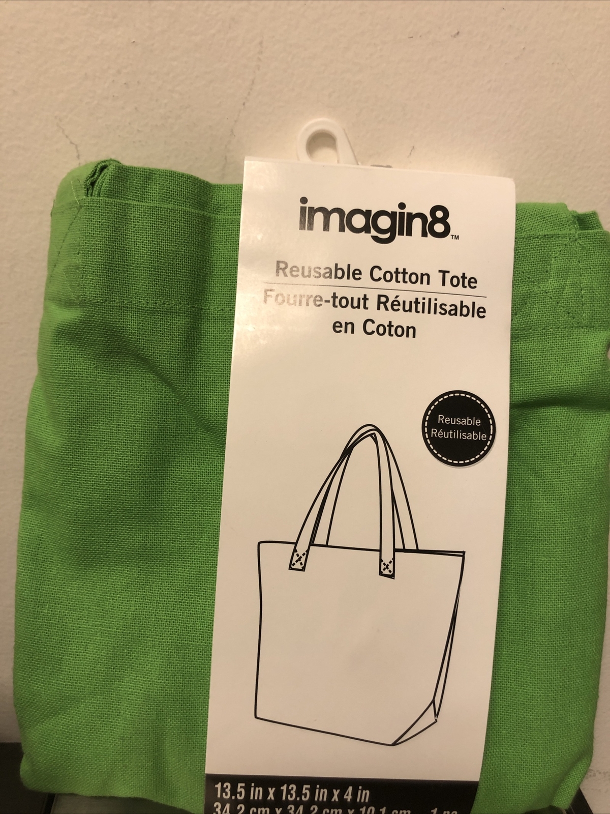 IMAGIN8 REUSABLE COTTON TOTE 13.5X13.5X4IN GREEN